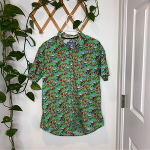 HUNTINGTON Green Flamingo Button Up Top